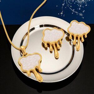 🆕️ Modern Gold Drip Necklace Earrings Set 18K Plated Stainless Steel Gift Ready